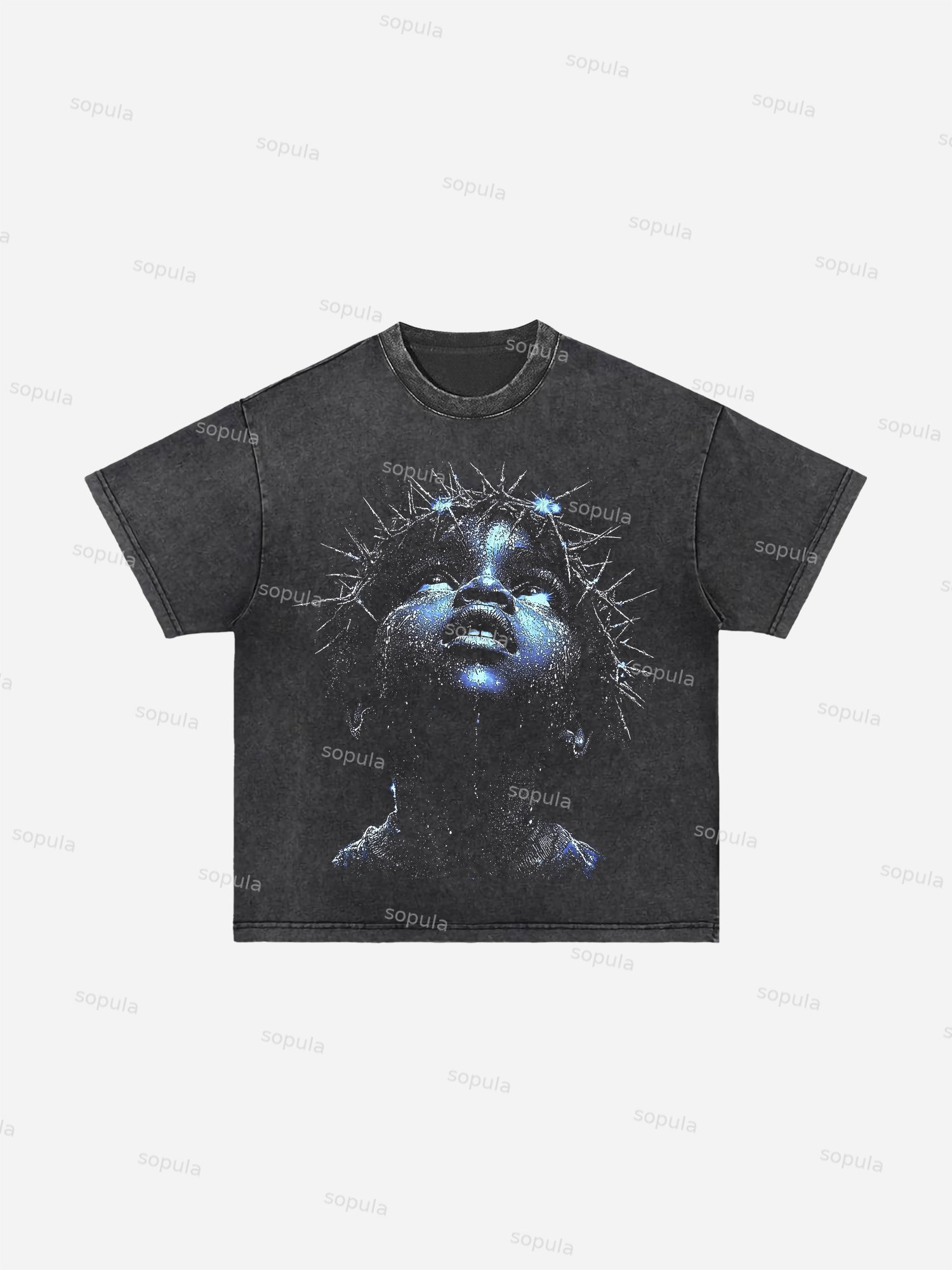 Men's Vintage Child With Thorns Graphic Acid Wash T-shirt - SOPULA