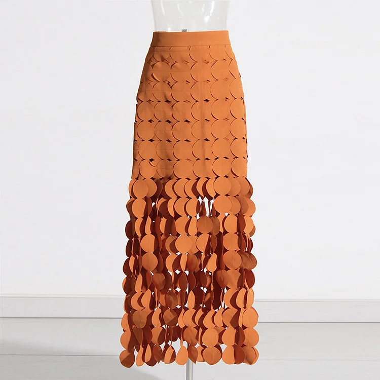 Irregular Fish Scale Tassel Solid Color Skirt