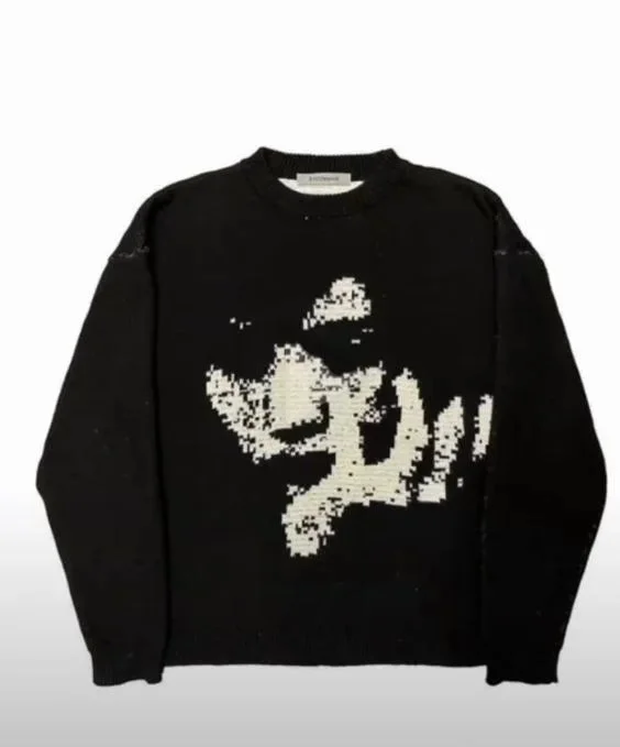 Aonga Y2k Long Sleeved Pullover Round Neck Jacquard Pattern Vintage Knitwear Cardigan Y2k Streetwear Casual Wear School Outfit Sweater aonga