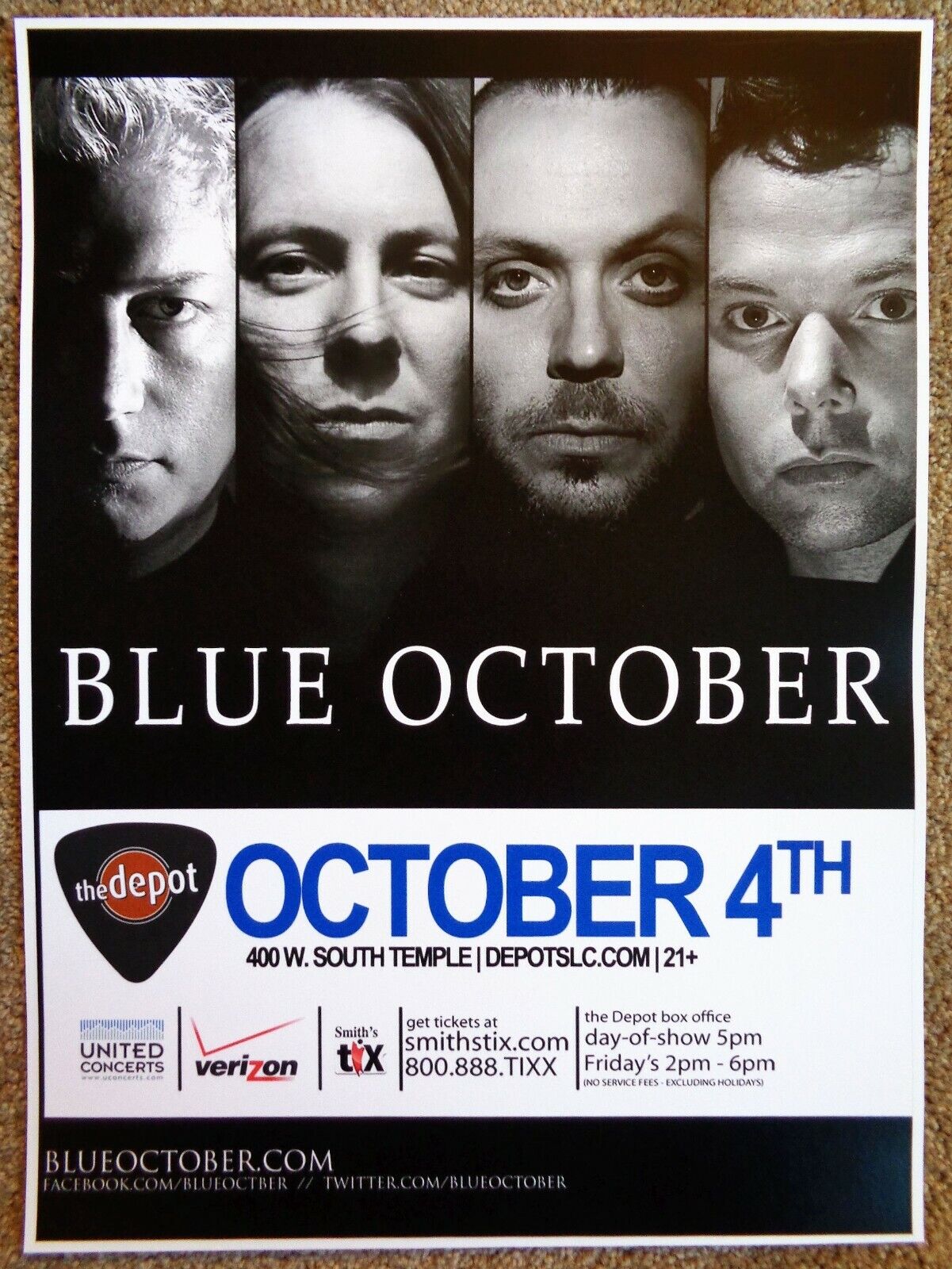 BLUE OCTOBER 2011 Gig POSTER Concert Salt Lake City Utah