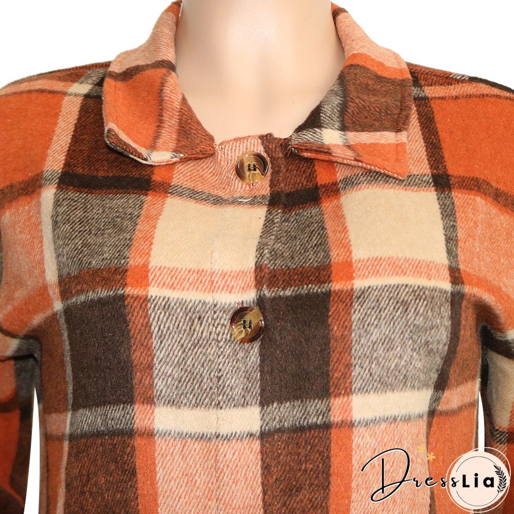 Classic Plaid Single-breasted Woolen Coat
