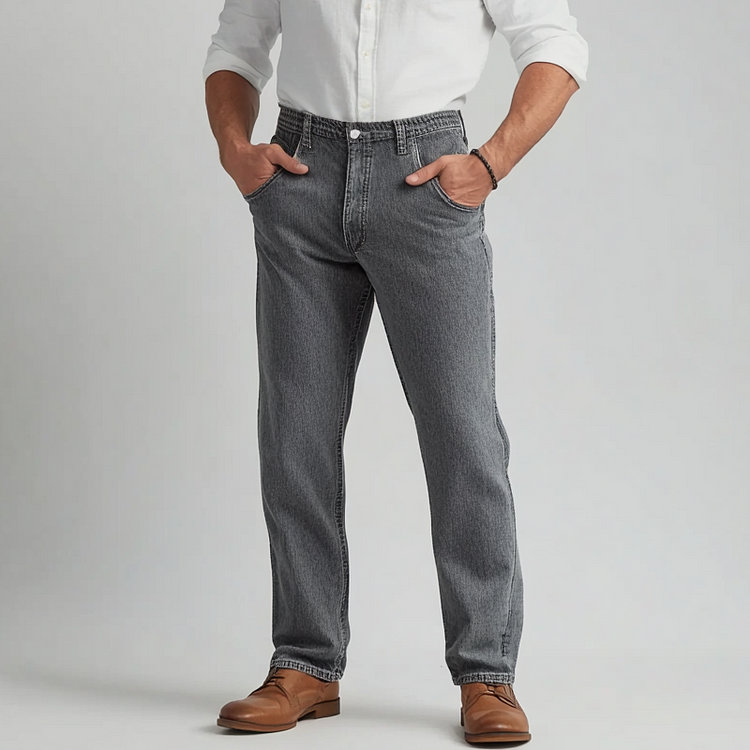Men's Casual Pocket Washed Denim Straight Leg Jeans