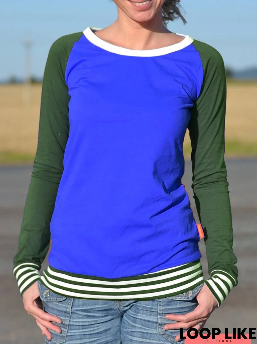 Red Casual Striped Printed Crew Neck T-shirt