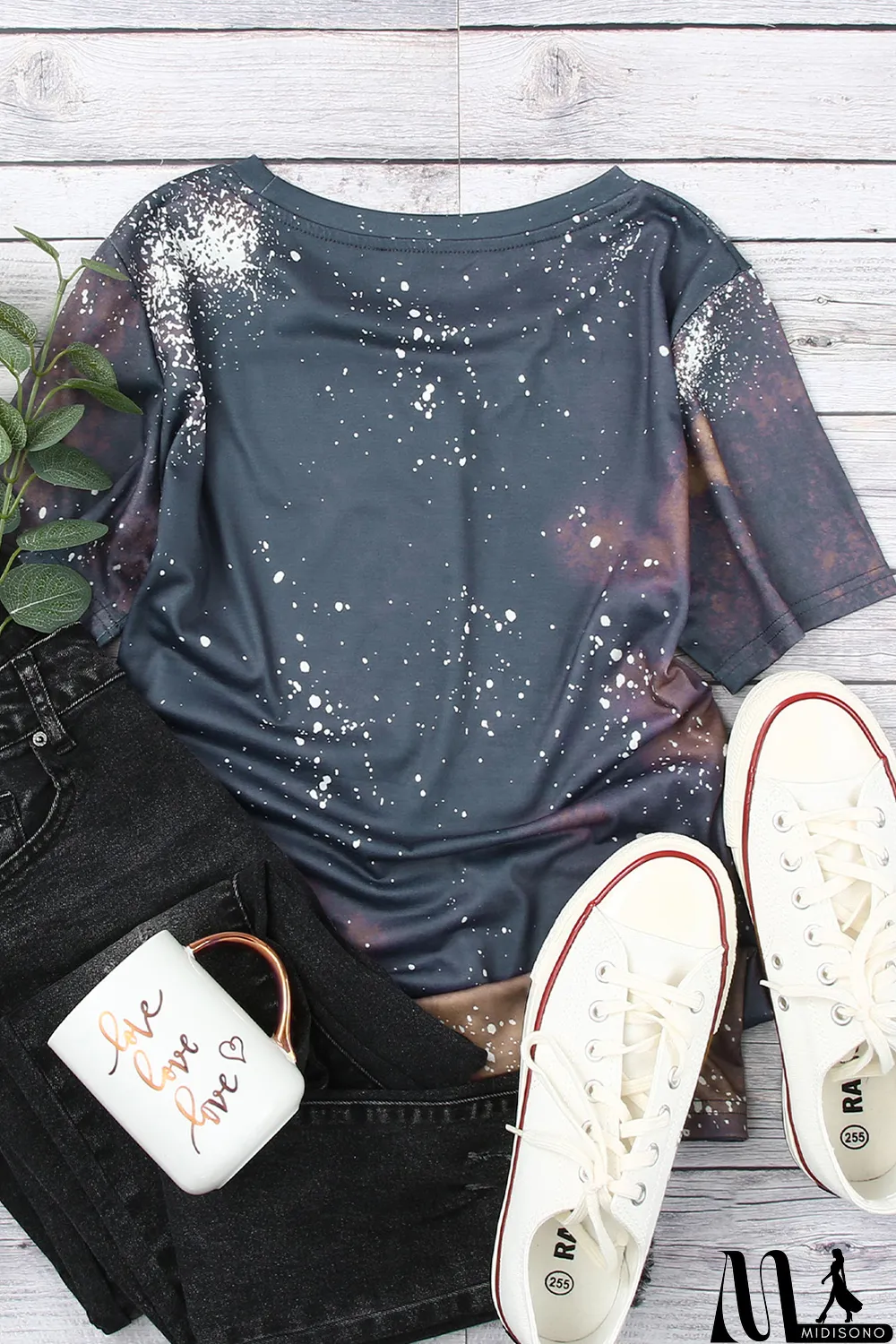 MidiSono - Blank Apparel - Multicolor Crew Neck Bleached Tie-dye Basic Tee