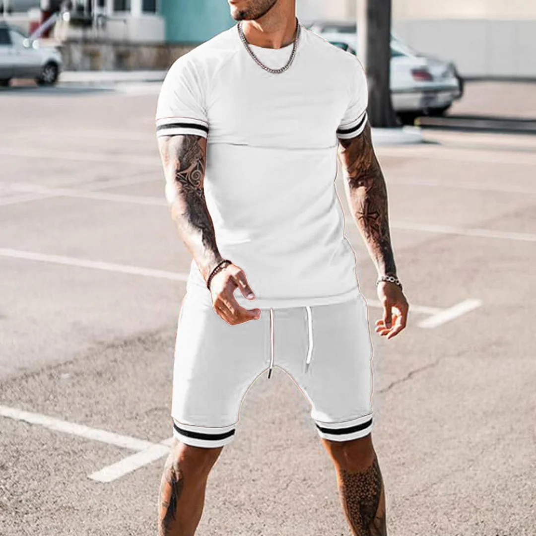 Back to college 2022 Summer Men's Short Sleeved O-Neck Sportswear Brand Running Fitness Training Two-Piece Suit Clothes