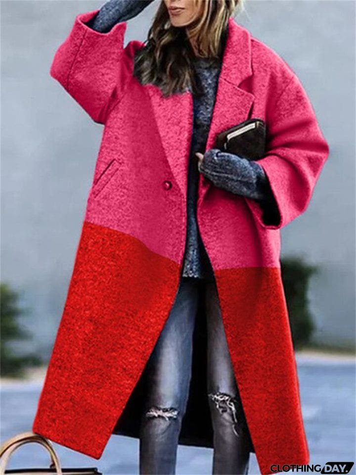 Women's Fashion Lapel Collar Woollen Long Coats for Winter