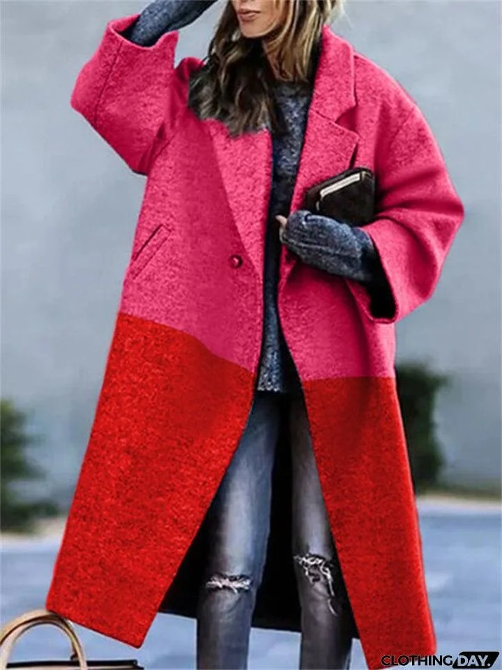 Women's Fashion Lapel Collar Woollen Long Coats for Winter