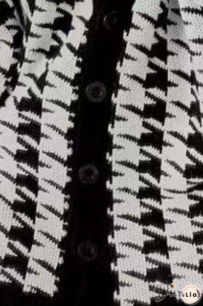 Houndstooth Button Up Long Sleeve Cardigan