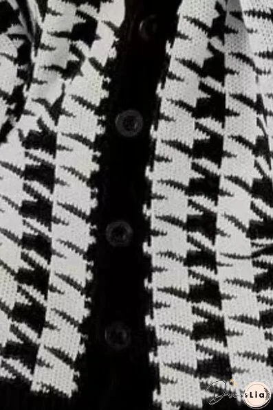 Houndstooth Button Up Long Sleeve Cardigan