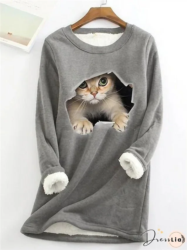 Sweatshirt Pullover Active Streetwear Sportswear 1# 2# 3# Cat Leisure Sports Round Neck Long Sleeve Fleece for Women