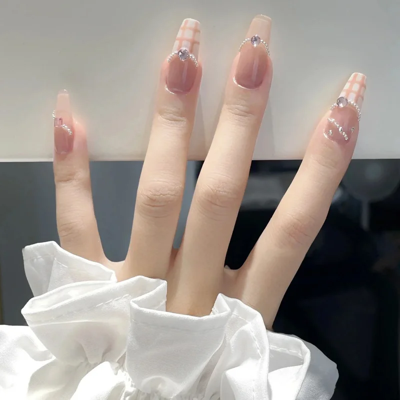 Buyerint 24pcs Wearable Pink Press on Nails – Butterfly Lovely Girl False Nails Tips with Jelly Gel Design  