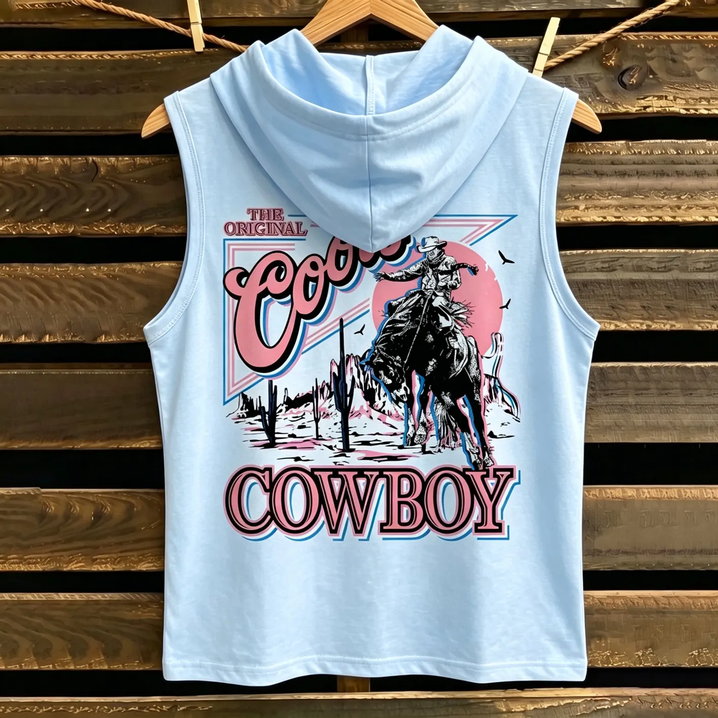 Unisex Western Cowboy Graphic Print Hooded Tank Top