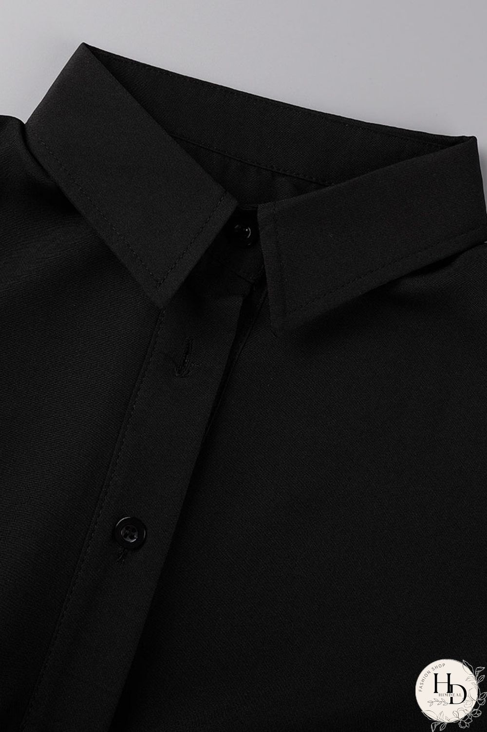 Black Casual Solid Patchwork Buckle Turndown Collar A Line Dresses