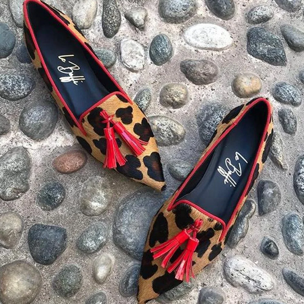 Breakj Pointed Toe Flat Shoes Elegant Low Heel Fringe Mules Women New Brand Concise mxed-color Mules