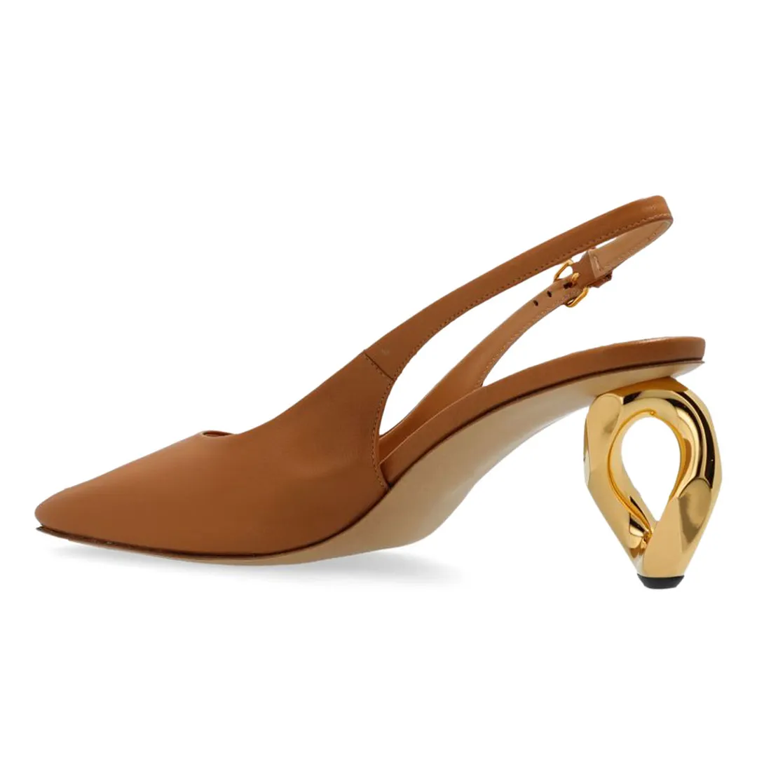 YDN Tan Square Toe Decorative Heel Classic Slingback Shoes