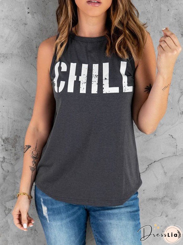 Loose Fit Women'S Slogan Printed Sleeveless Top