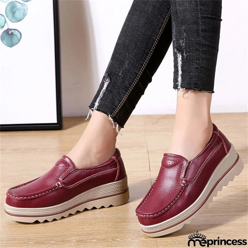 Korean Style Breathable Leather Non-Slip Elegance Women Loafers