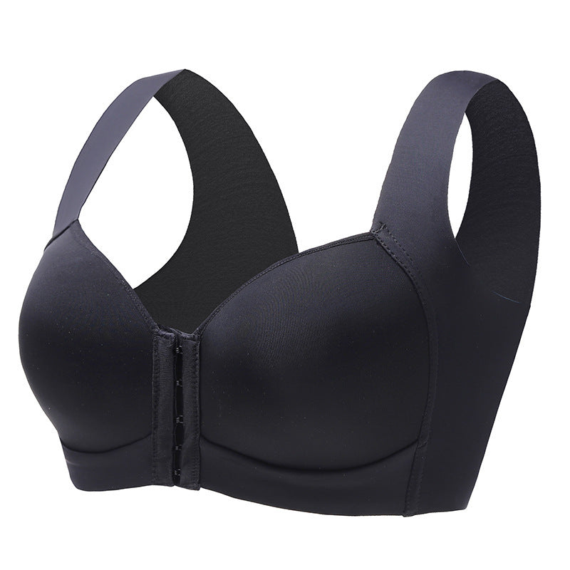 Women's Plus Size Wide Straps Wireless Bra Front Closure Push Up Bras