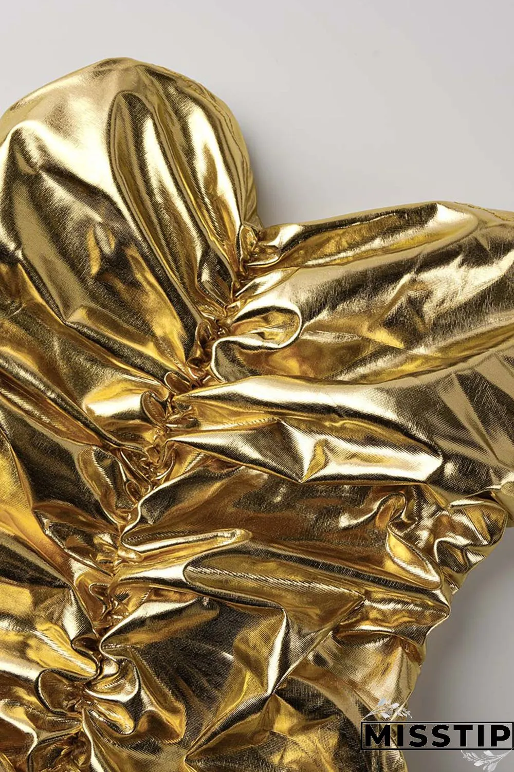 Golden Yellow Sexy Solid Fold Strapless Sleeveless Dress