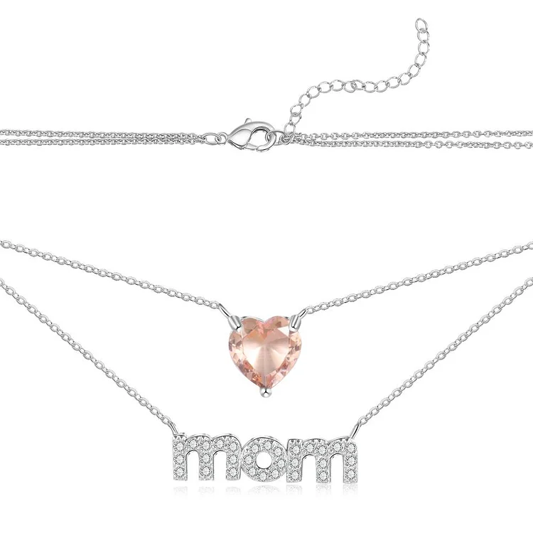 Love Mom Heart Necklace Personalized Layered Necklace with Birthstone Unique Gift Mother's Day