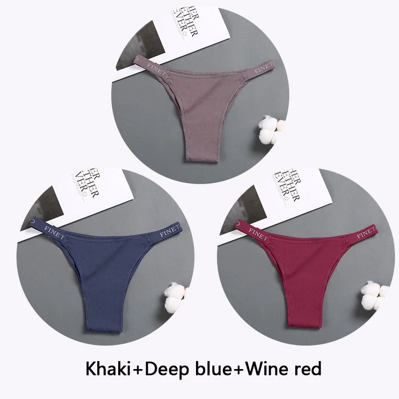 FINETOO 3Pcs/set Women Thongs Fashion Letter Cotton Panties M-XL Female Underpants Ladies Sexy Underwear Women Bikini Panty New