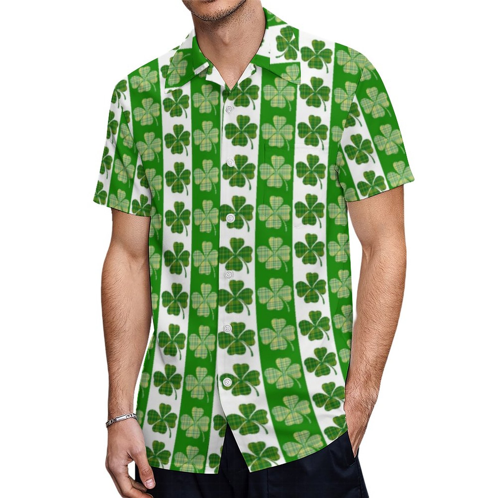 Four Leaf Clover Hawaiian Shirt Mens Button Down Plus Size Tropical Hawaii Beach Shirts