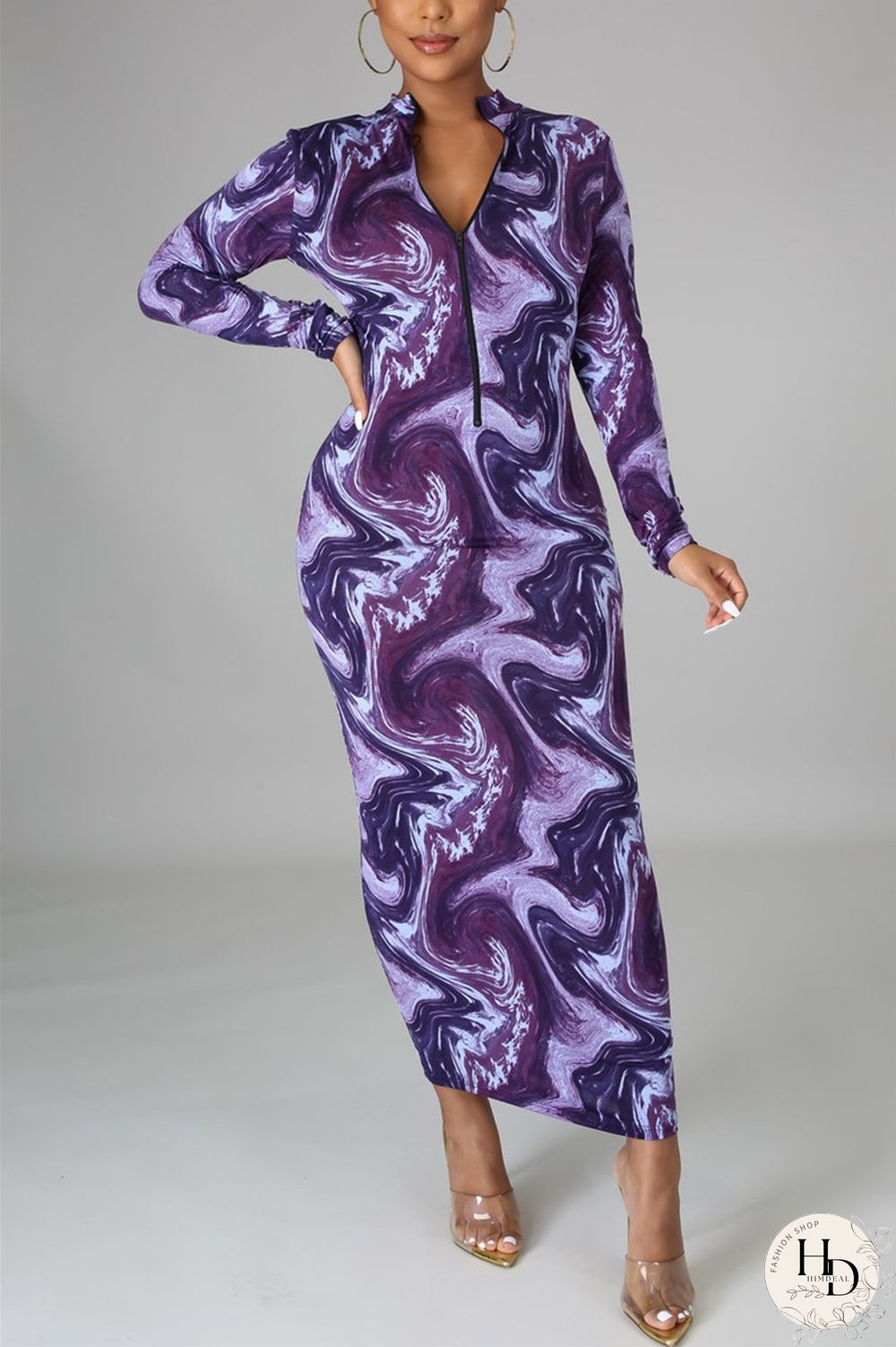 Red Fashion Casual Print Basic Half A Turtleneck Pencil Dresses