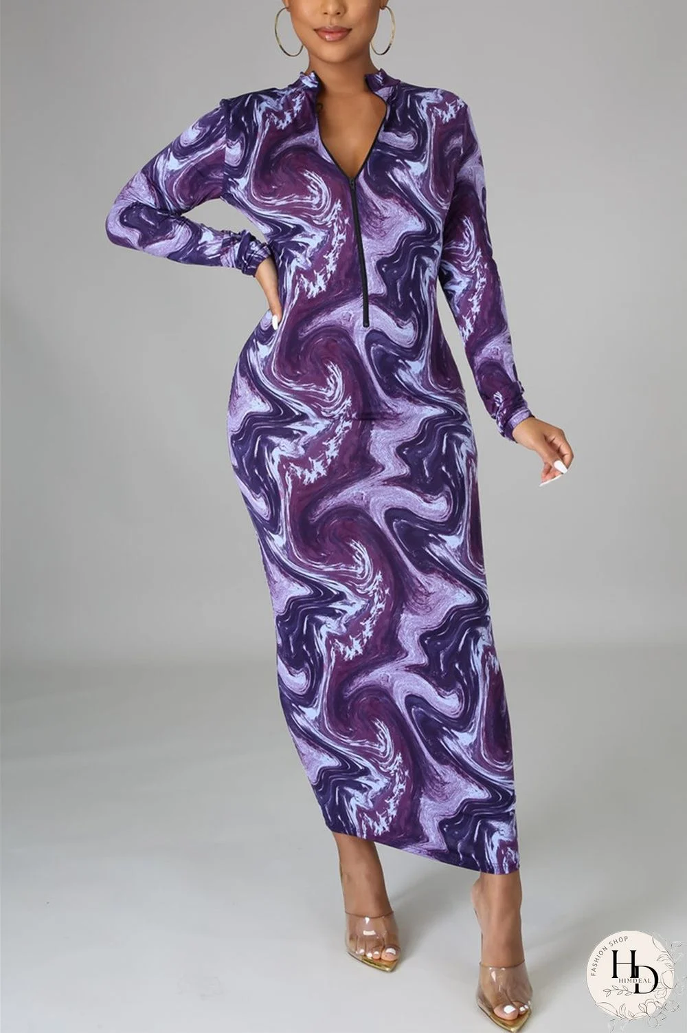 Red Fashion Casual Print Basic Half A Turtleneck Pencil Dresses