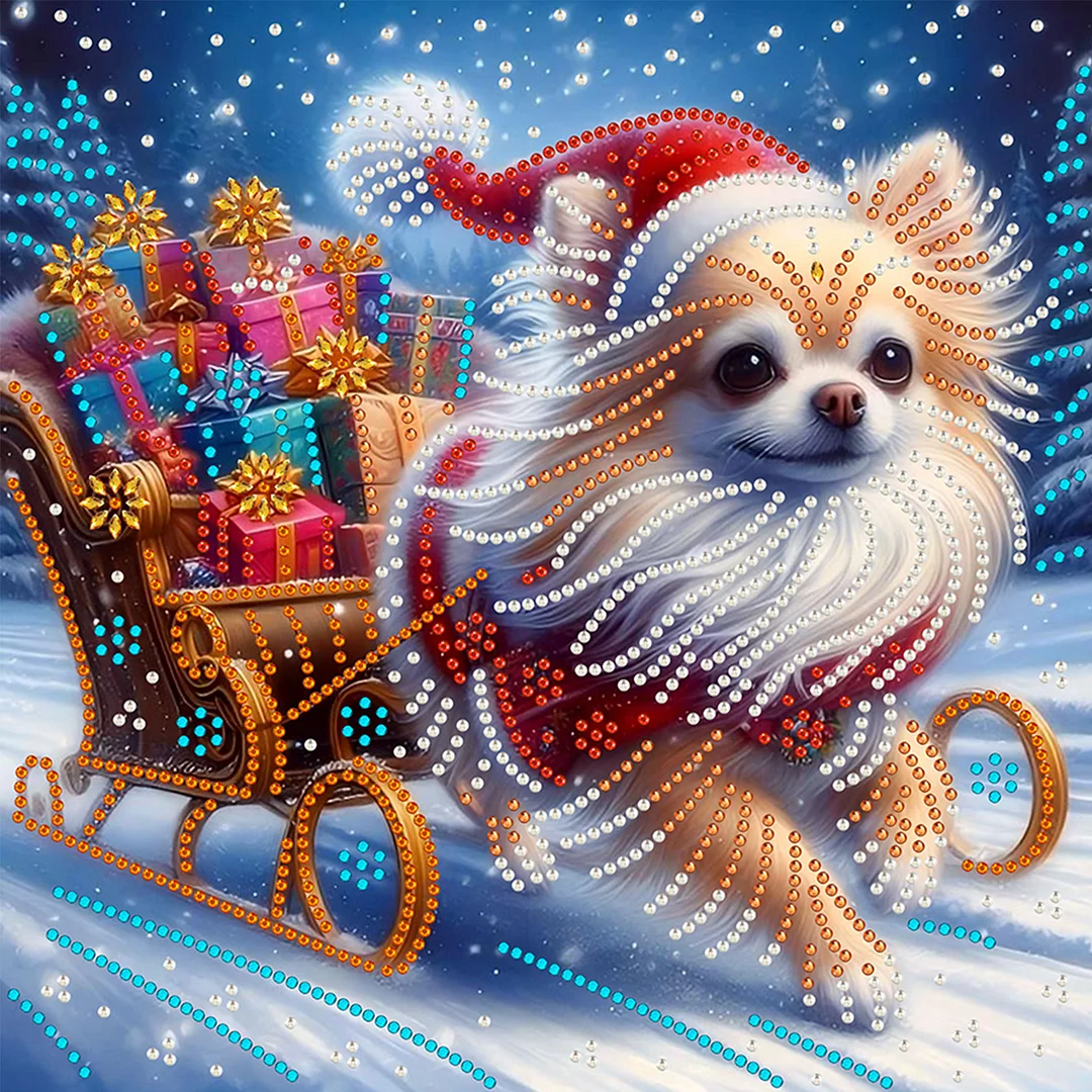 Christmas Dog - Diamond Painting - Partial Special Shaped Drill(Canvas|30*30cm)