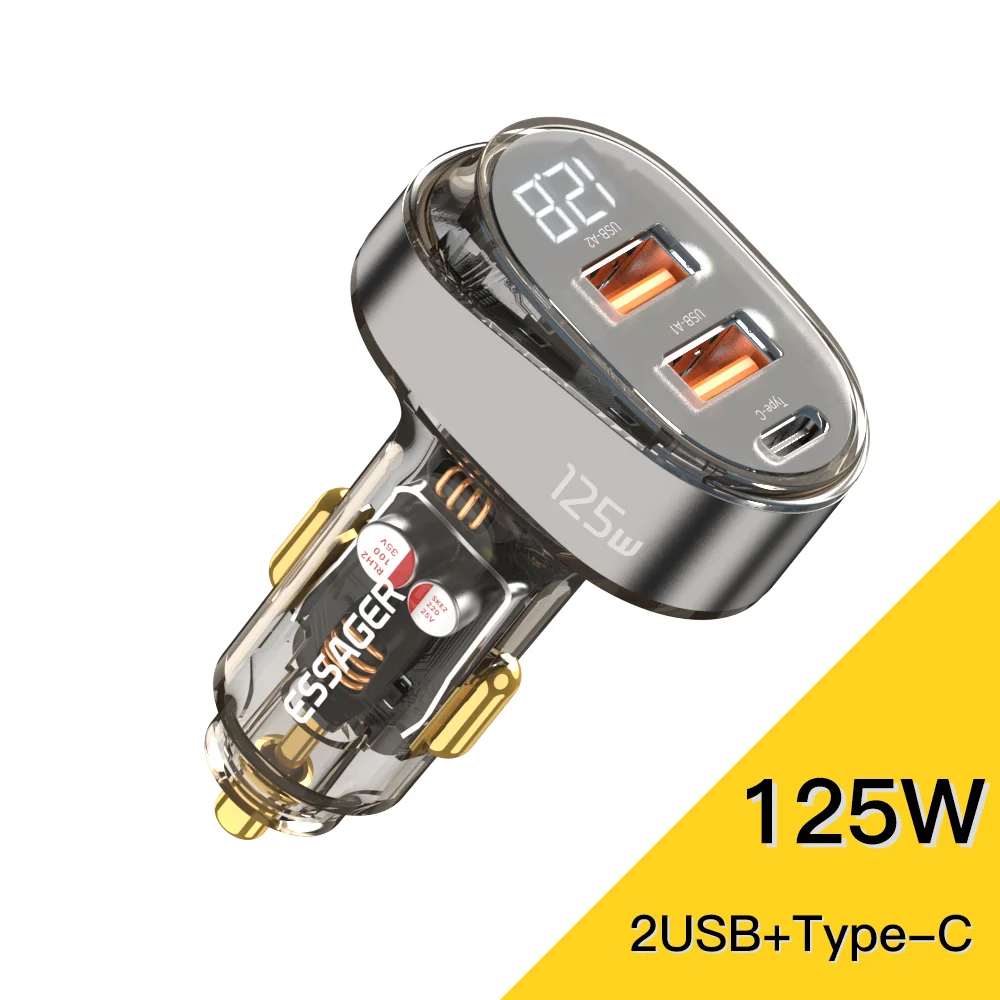 Essager 125W Digital Display Fast Car Charger For iPhone iPad MacBook USB A C Quick Charger For Huawei Honor Xiaomi Samsung OPPO