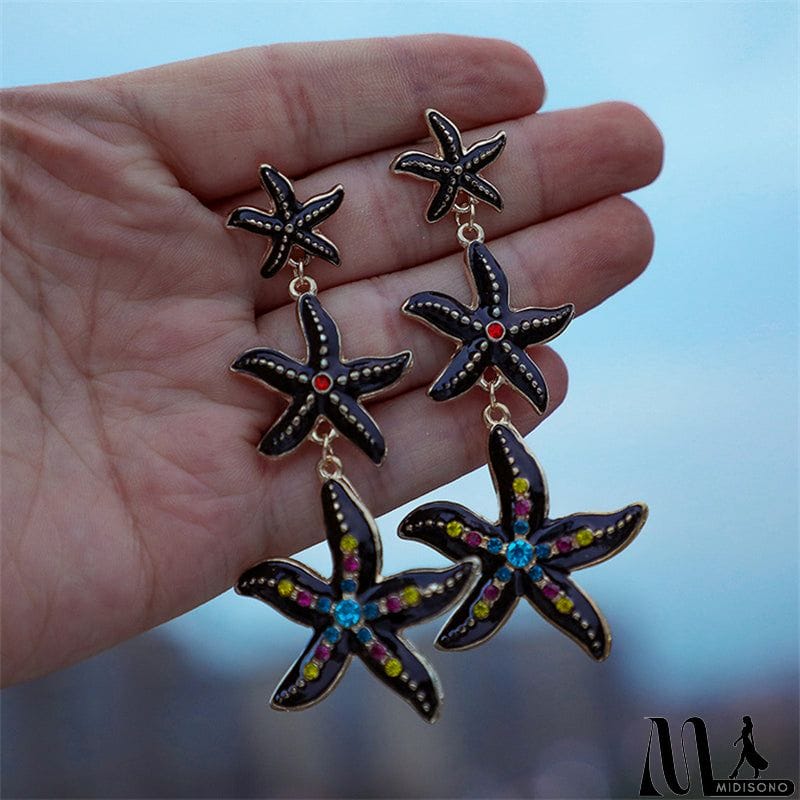 MidiSono - Fashion Personality Black Punk Ocean Starfish Earrings