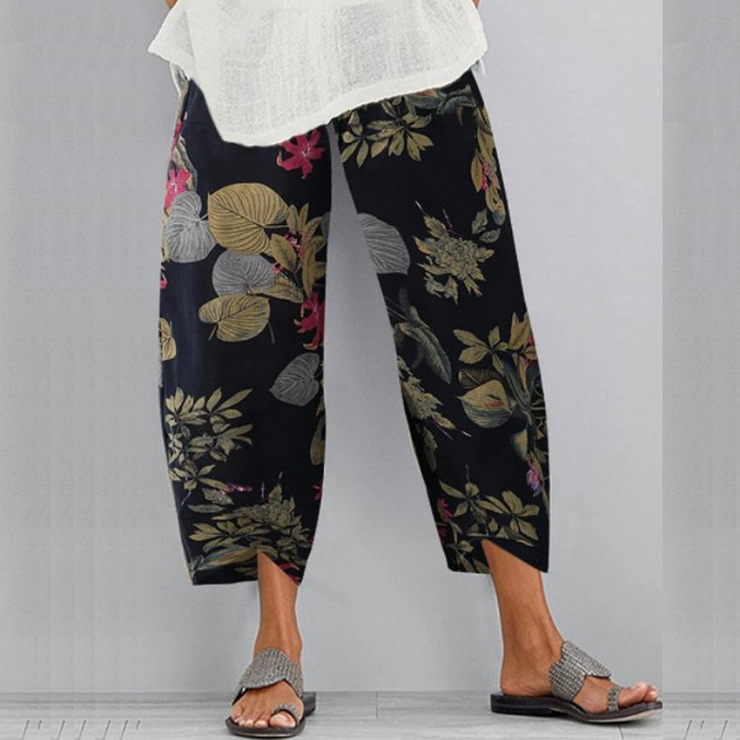 Women's Vintage Print Elastic Waist Casual Pants
