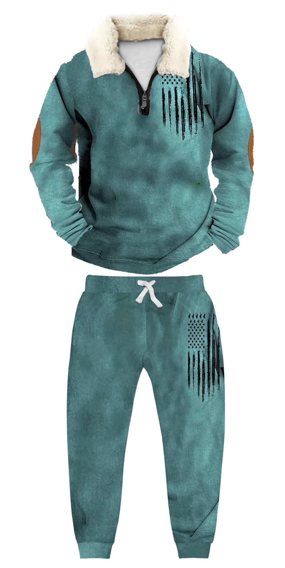 Fashion1/4 Zip Stand Fleece Collar Thick Sweatshirt & Sweatpant c7b7 9901