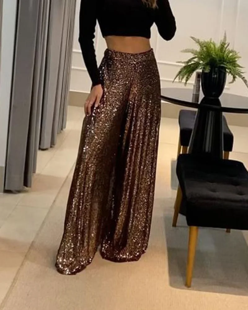 Women's Sequins Wide Leg Pants