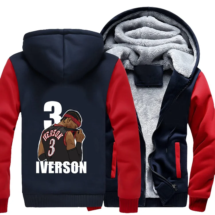Number 3 Allen Iverson, Basketball Fleece Jacket