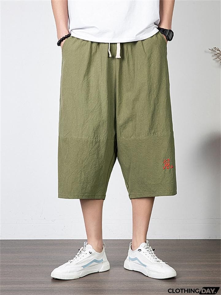 Men's Simple Casual Plus Size Linen Cropped Pants