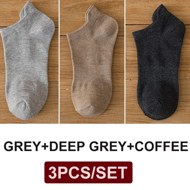 FINETOO 3 Pairs/Set Cotton Men's Socks Harajuku Boat Socks Lift Up Solid Colors Man Sock Sox  Male Invisible Short 38-44 Socks