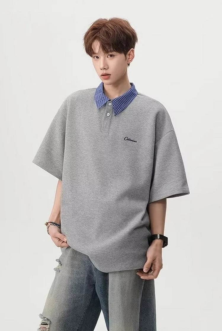Men's Patchwork Streetwear Shirt Relaxed Fit Design
