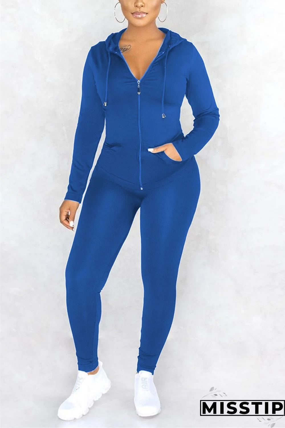 Blue Fashion Casual Long Sleeve Regular Sleeve Regular Solid Two Pieces