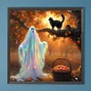Katze und Geist unter Apfelbaum - Rundbohrer Diamantmalerei - 40*40cm