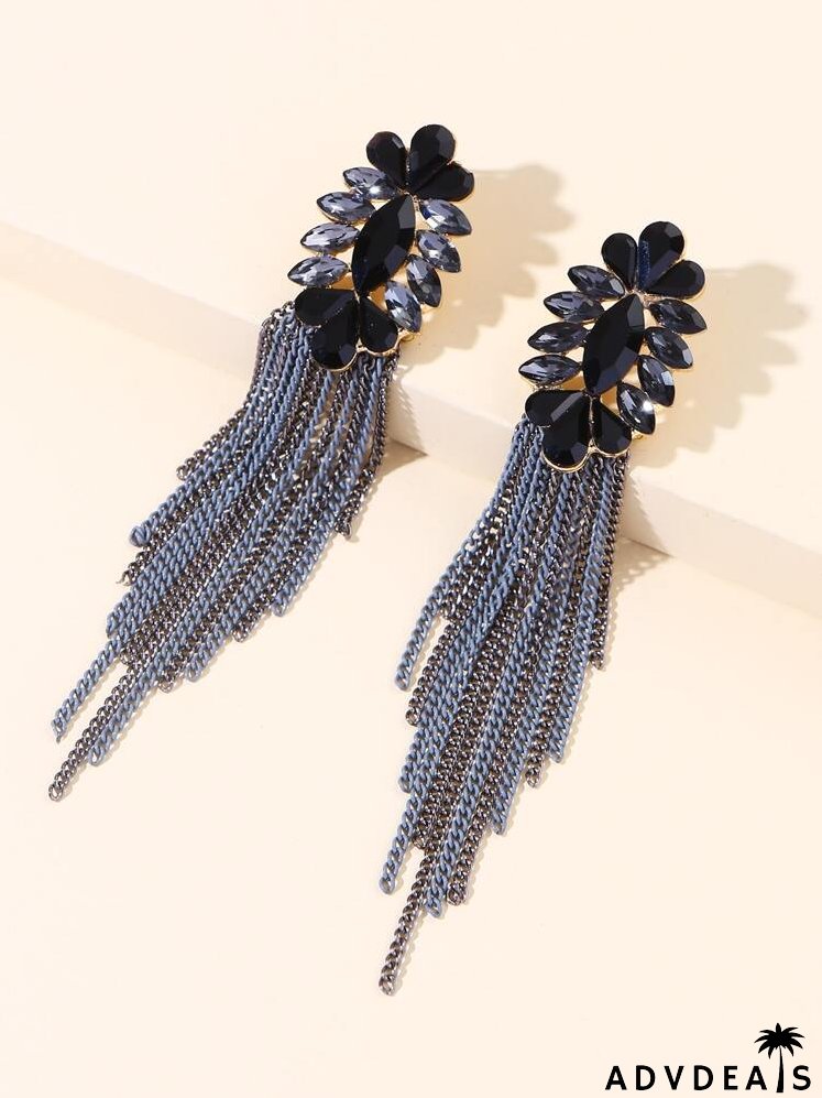 Rhinestone & Chain Tassel Decor Drop Earrings