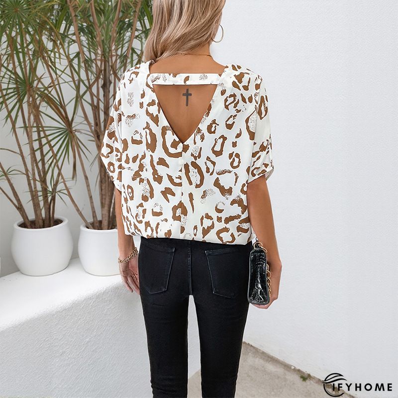 Leopard Round Neck Cotton Blends Casual Tunic Top | IFYHOME