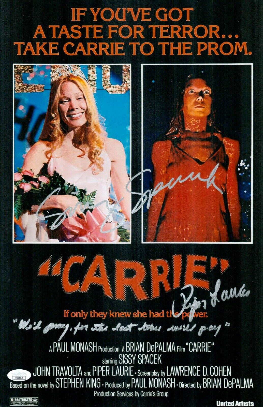 Sissy Spacek Piper Laurie Hand Signed 11x17 Carrie Authentic Autograph JSA COA