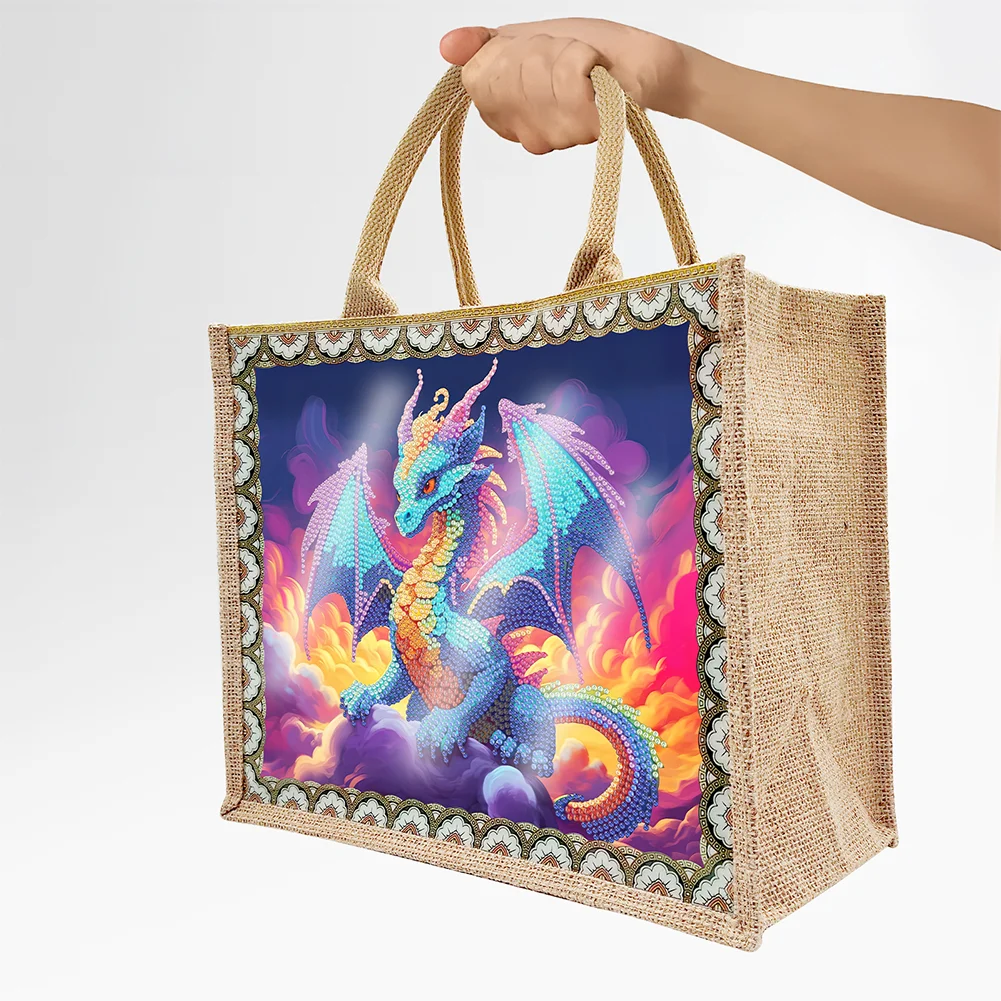 [Upgrade - Waterproof Bag]DIY Pterosaur Linen Diamond Painting Tote Bag Replaceable Canvas for Women Adults