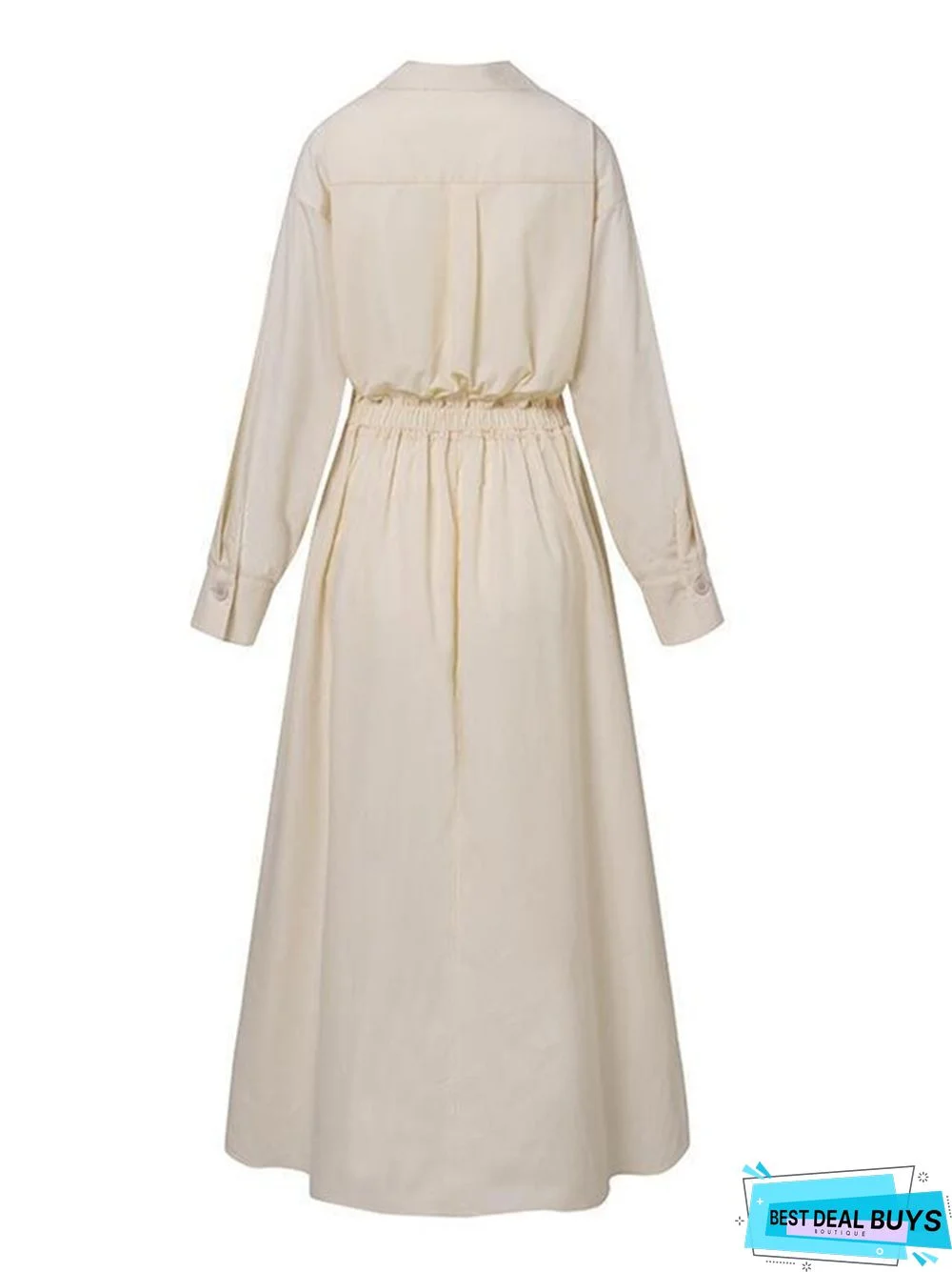 Solid Women's Vintage Lapel Shirt Long Sleeve Big Hem Cotton Linen Black Dresses