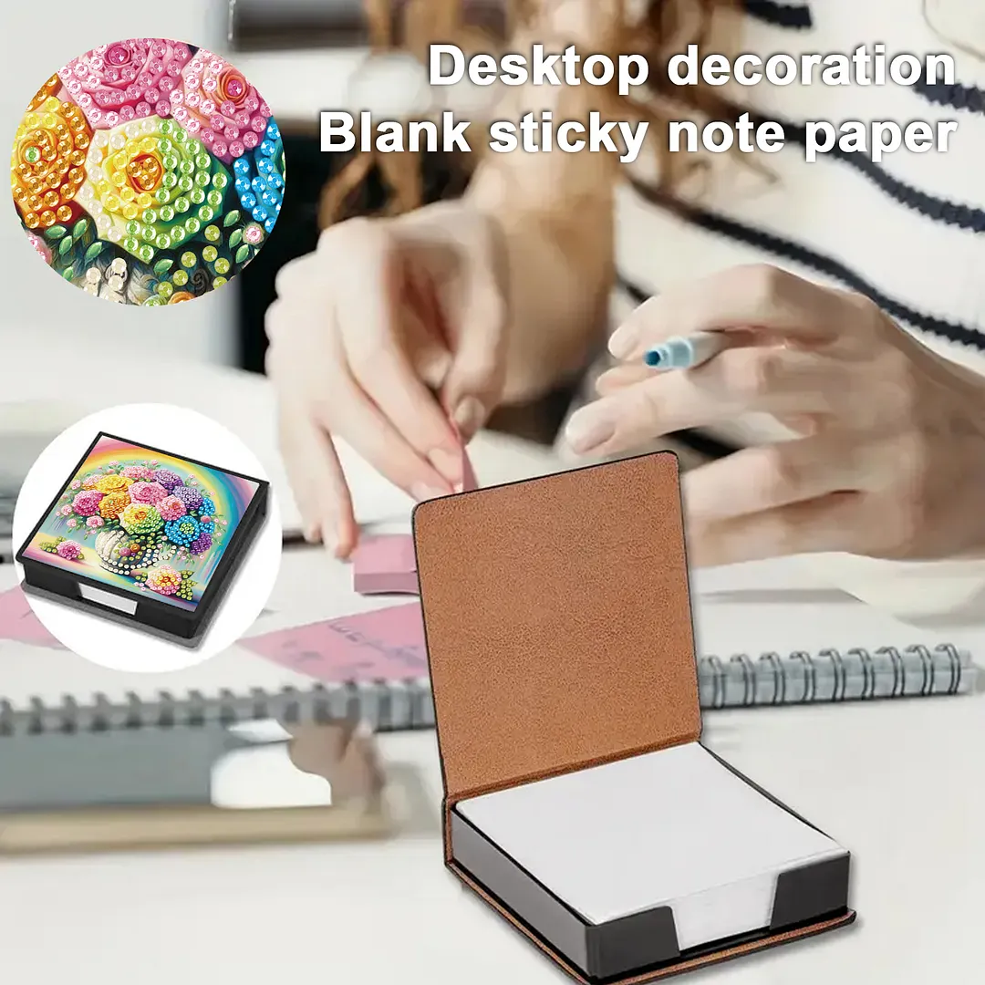 4Pcs Vase 5D DIY PU Diamond Painting Kit Office Note Box with 160 Sheets Paper