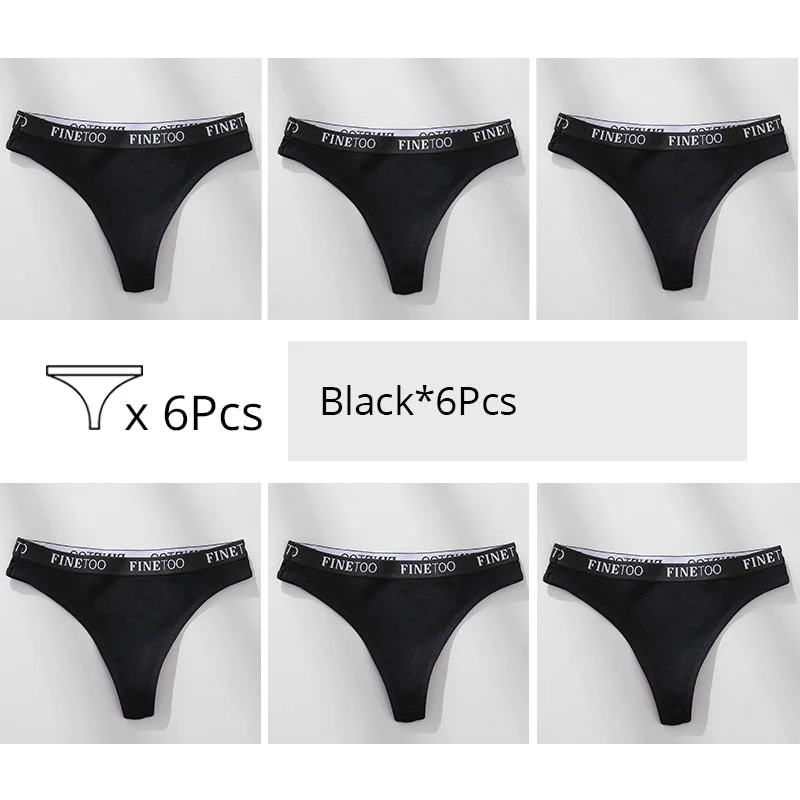 FINETOO Trendy Letter Thongs Cotton G-string Underwear M-XL Girls Bikini Underpants Comfortable Thong Panties 6Pcs Female Panty
