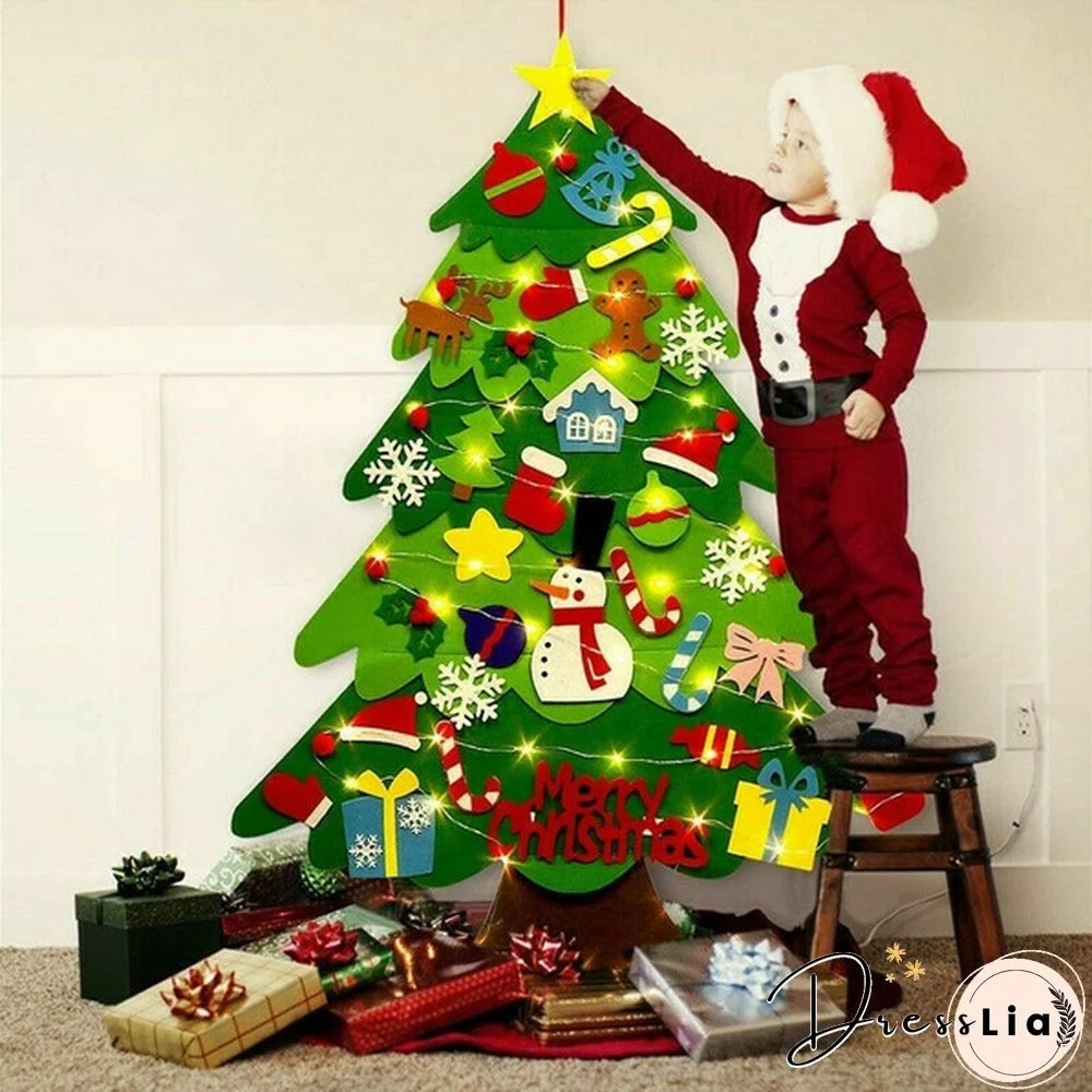 Kids Diy Felt Christmas Tree Ornaments Xmas Gift Door Wall Hanging Led Light