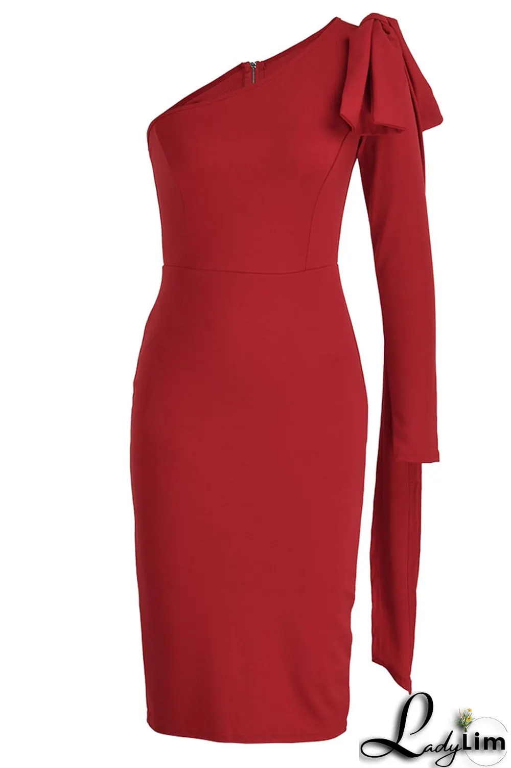 Blue Elegant Solid Patchwork With Bow Oblique Collar One Step Skirt Dresses(Without Belt)