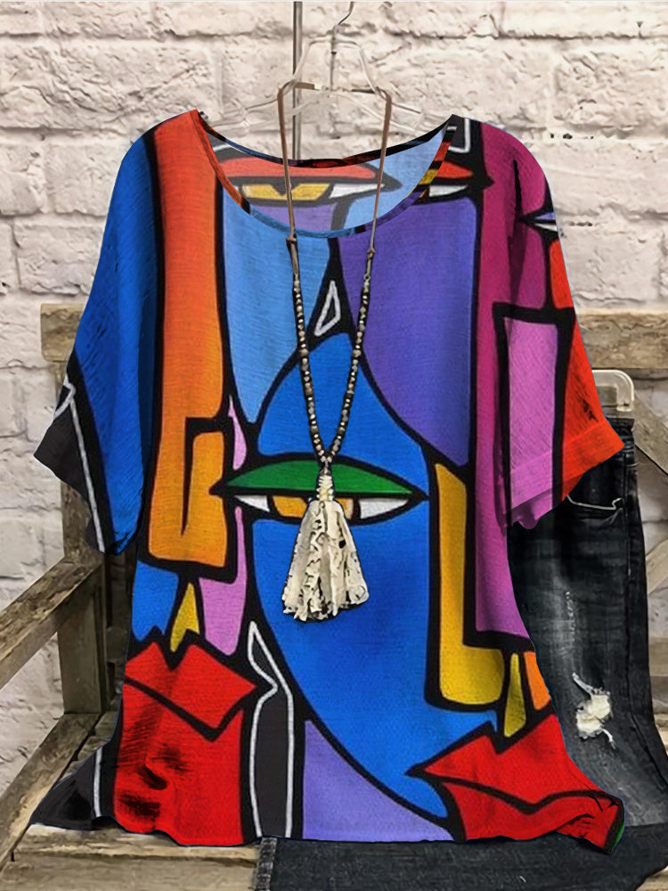 Women Long Sleeve V-neck Graphic Floral Printed Top